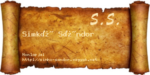 Simkó Sándor névjegykártya